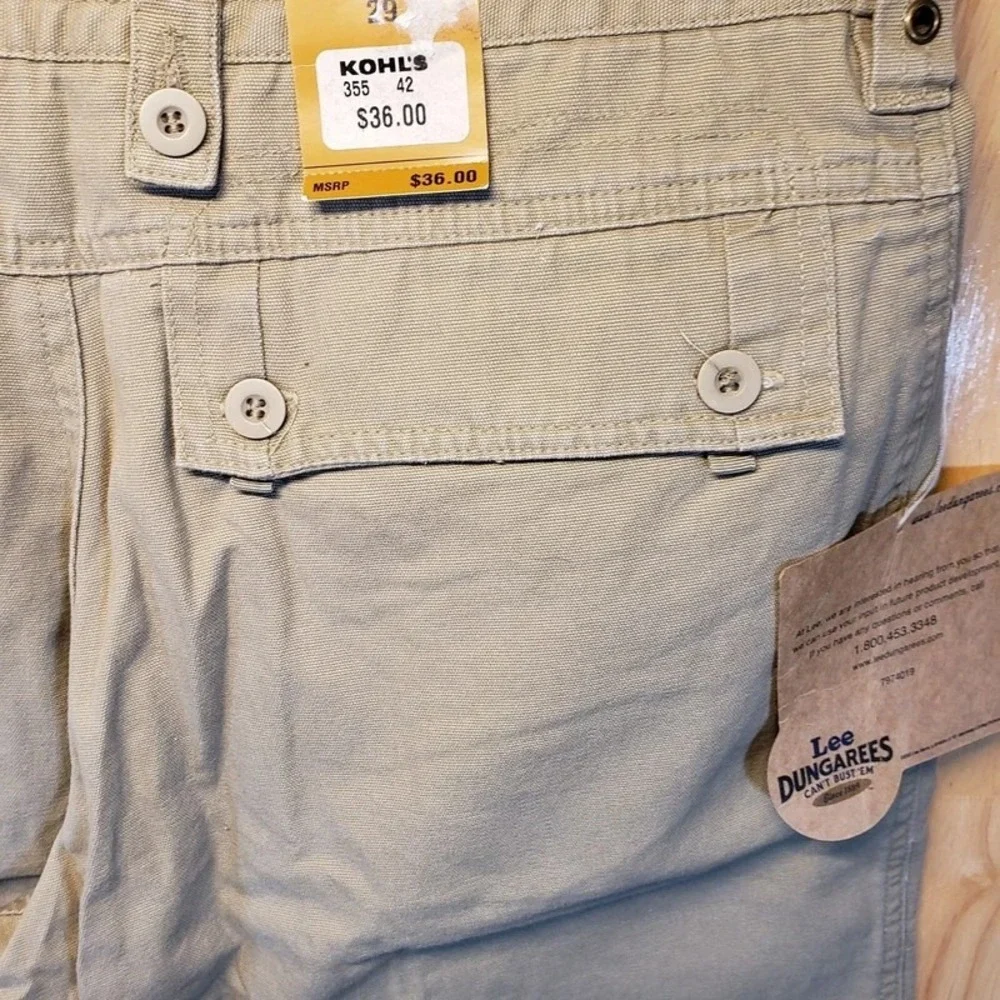 Lee Dungarees Mens Khaki Carpenter Shorts Heavy Cotton Twill Relaxed Fit NWT 29